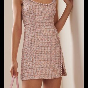 Self-Portrait Pink Bouclé Diamanté Mini Dress – Crystal Detail – Party /Cocktail